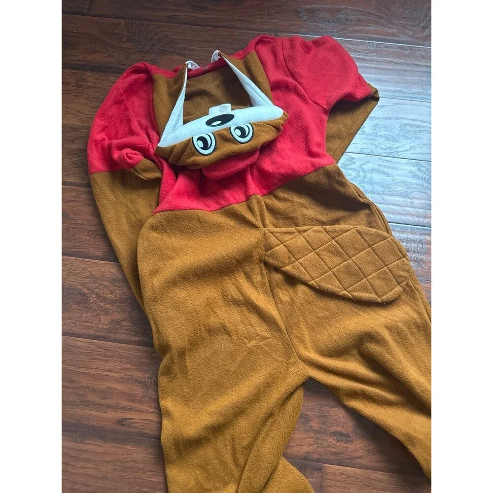 Buc-ee’s Beaver Adult Small Onesie Pajamas Full Zip Costume Brown Red Small